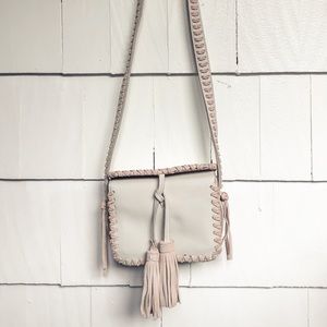 Cream Leather Crossbody Bag with Tassels